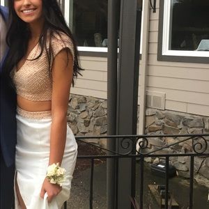 Beautiful two piece white & nude beaded dress